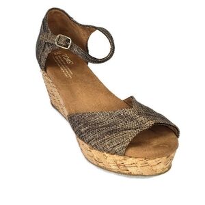 TOMS  Open Toe Ankle Straps Cork Wedge Shoes